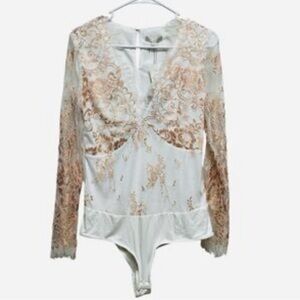 Eva Mendes for New York & Company Lace Bodysuit - White and Tan